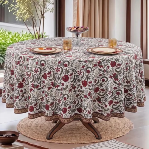 Vista 34 de Ridhi Mantel redondo con estampado de bloques color rosa chicle, 110