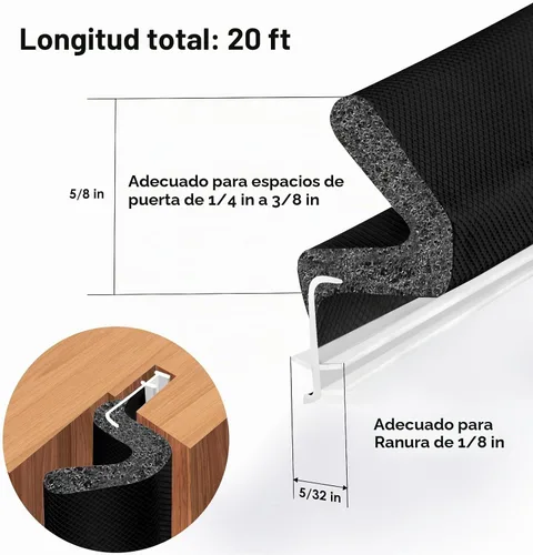 Vista 5 de Cinta de sellado para puerta Kerf - Espacio grande, tira de sellado para puerta exterior - 6.1 metros, negro