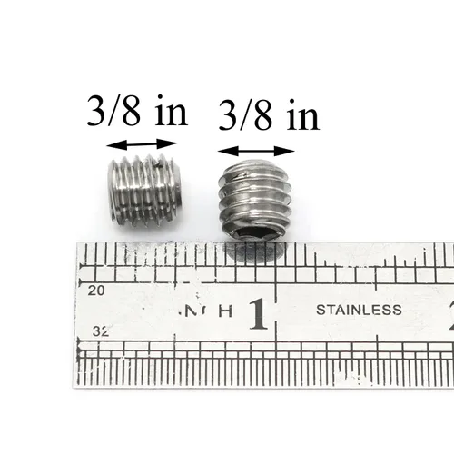 Vista 2 de Tornillos de fijación de 3/8 "-16 x 3/8" Tornillo de ajuste de acero inoxidable 304 rosca completa punta punta punta plana Tornillos hexagonales Set