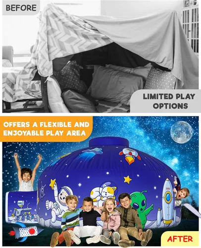 Vista 5 de Tienda de campaña de aire para niños con puerta, carpas para niños pequeños de interior 77 x 50 in - AstroDome Inflates in 30 Sec, Breathable