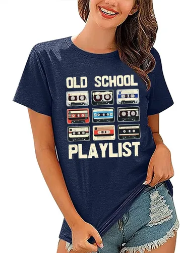 Vista 3 de Camiseta retro de los años 80 para mujer, cinta de casete, música de la vieja escuela, camiseta gráfica vintage, camisetas casuales sueltas