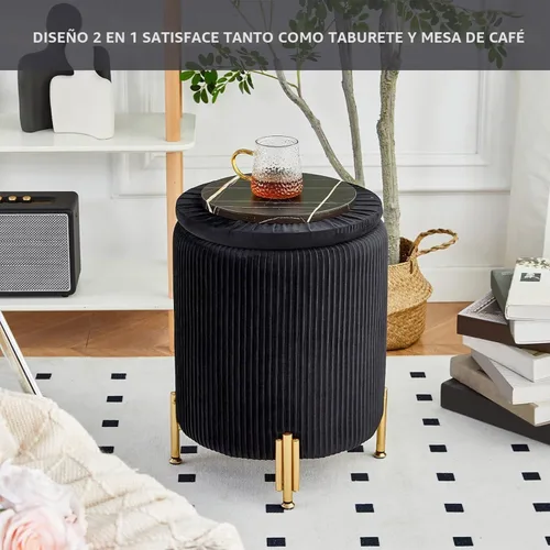Vista 3 de Otomana de almacenamiento con patas de metal,Asiento tapizado de terciopelo Negro
