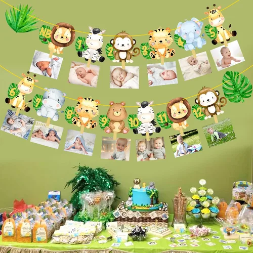 Vista 8 de Safair - Cartel de fotos de 1er cumpleaños de animales de safari en la selva, suministros para fiestas