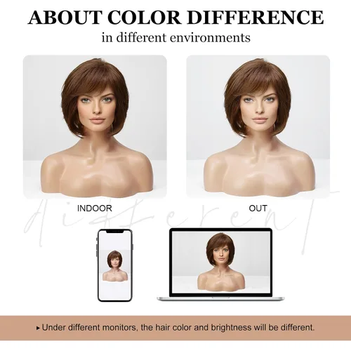 Vista 9 de EMMOR Peluca de encaje frontal atada a mano, pelucas de cabello 100% humano para mujer, peluca natural en capas, estilo ondulado diferente