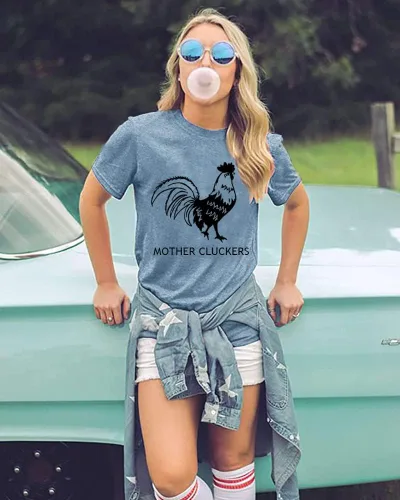 Vista 3 de Chicken Print T Shirt for Women Funny Chicken Graphic Short Sleeve Farm Country Casual Tee Animal Top