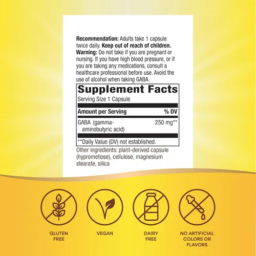 Vista 5 de Nature's Way GABA, ácido gamma-aminobutírico, apoya la salud cerebral*, 250 mg por porción, 60 cápsulas veganas (el embalaje puede variar)