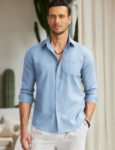 Vista 4 de COOFANDY Camisa de manga larga con botones para hombre, casual, sin doblar, ajuste regular, Oxford