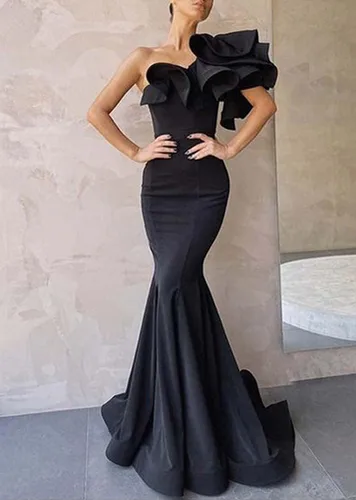 Vista 4 de Vestidos de noche de sirena con volantes de un hombro para mujer