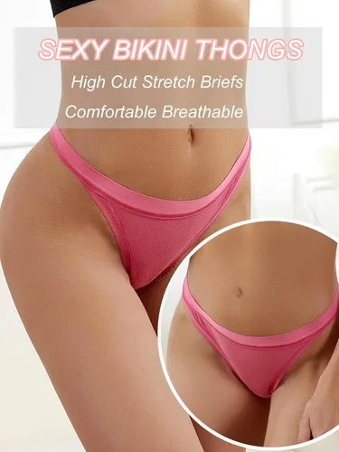 Vista 4 de DingLu Bragas de tanga para mujer, de algodón, sin costuras, transpirables, elásticas, paquete de 5