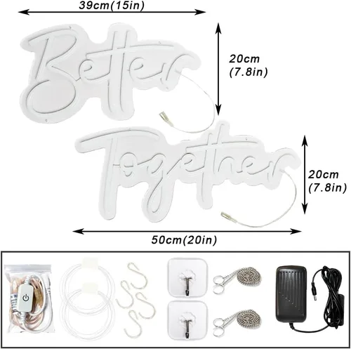 Vista 2 de Better Together - Letrero LED de neón de 2 piezas, decoración de pared regulable para sala de estar, dormitorio, bar, regalo de boda, decoración