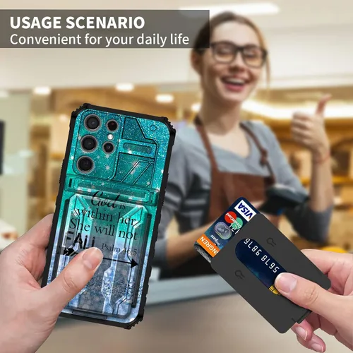 Vista 6 de Funda tipo cartera para Samsung Galaxy S23 Ultra, de doble capa, resistente, a prueba de golpes, con ranura para tarjetas desmontable y función