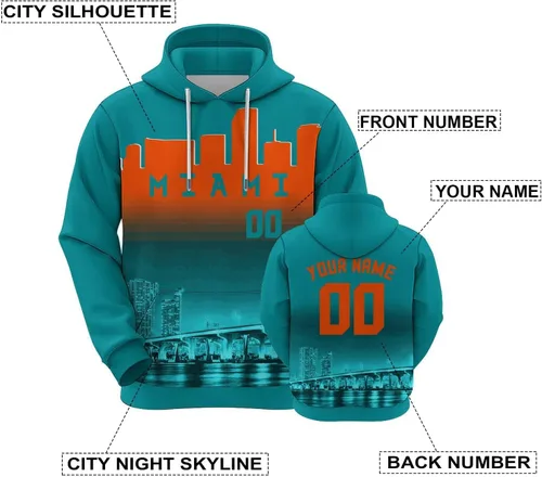 Vista 103 de Custom Football Hoodies City Night Skyline Personalized Sweatshirt Name Number Fan Gift Pullover for Men Women Youth