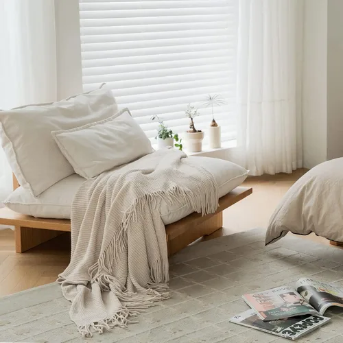 Vista 3 de lifein Manta de felpilla de 50 x 60 pulgadas, suave manta de punto bohemio para sofá, acogedora decoración de casa de campo, manta ligera para todas
