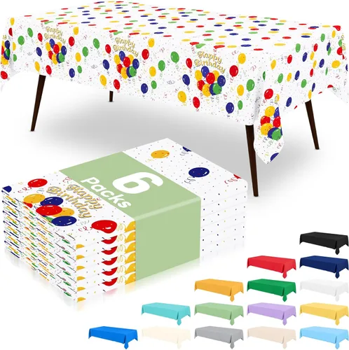 Vista 21 de 6 paquetes de manteles de plástico desechables, 54 x 72 pulgadas mantel rectangular impermeable, cubiertas de mesa decorativas a prueba de fugas