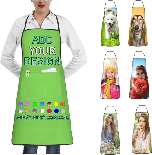 Vista 20 de Delantal personalizado con 2 bolsillos, personalizable con nombre, texto, logotipo, foto, cocina, horneado, delantal de cocina para mujeres y hombres