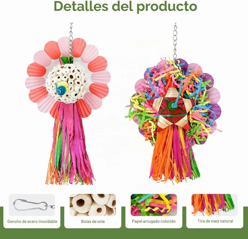 Vista 3 de Juguetes para pájaros, 3 piezas naturales de mazorca de maíz para pájaros masticables, juguetes de forrajeo para loros pequeños y medianos, conures