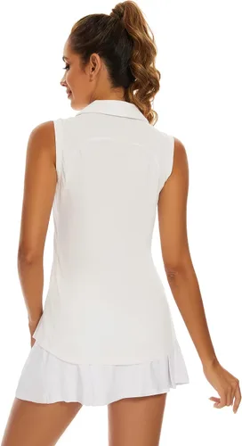 Vista 5 de Ivicoer Camiseta de golf para mujer, tipo polo, sin mangas, con cuello de tenis, ajuste seco, ropa atlética para mujer