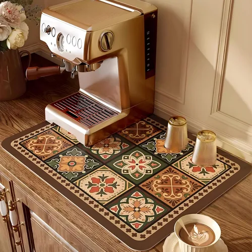 Vista 13 de Tapete de Café, Tapete de Secado de Platos Estilo Bohemio, Absorción Rápida de Agua, Oculta Manchas, Fácil de Limpiar, Se Adapta a Accesorios