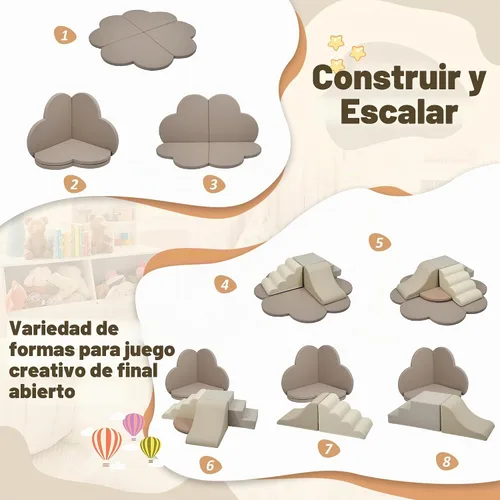 Vista 2 de Merax Juguetes de escalada de interior para niños pequeños, 6 piezas de espuma suave, bloques de escalada y tobogán, juego suave