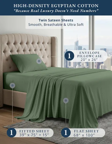 Vista 280 de LANE LINEN - Sábanas individual 100% algodón egipcio suave, cómodo y grueso de calidad de hotel, costuras reforzadas totalmente elásticas, sin
