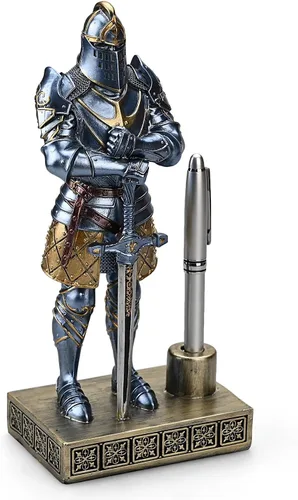 Vista 2 de Knight - Soporte decorativo para bolígrafos de resina, pisapapeles para escritorio, organizador de escritorio, regalos de festivales para novio, Azul