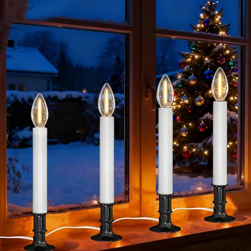 Vista 9 de Lámpara de vela eléctrica para ventana, luces de velas de ventana de Navidad con base chapada en níquel y bombilla C26, lámparas de velas