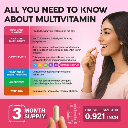 Vista 8 de Multivitamínico para mujer - Complejo B Alimentos integrales Apoyo al crecimiento del cabello Digestión y metabolismo Hierro