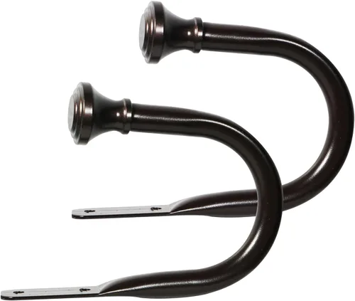 Vista 11 de Barra de cortina doble de 1 pulgada con remates de trompeta (negro, 28-48 pulgadas)