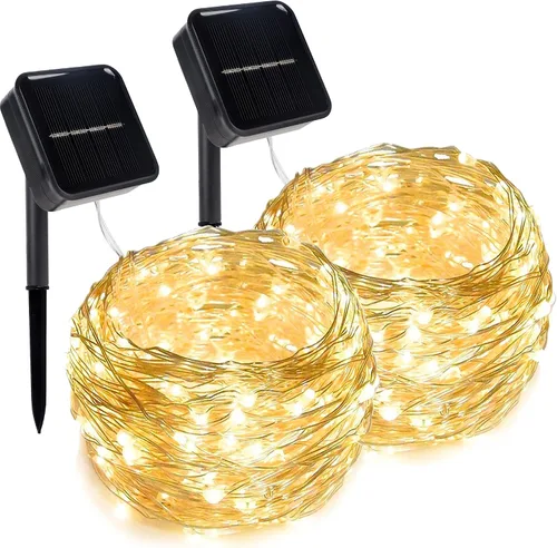 Vista 9 de Twinkle Star Paquete de 2 guirnaldas de 240 luces LED alimentadas por energía solar, para decoración de exteriores e interiores, de navidad, total
