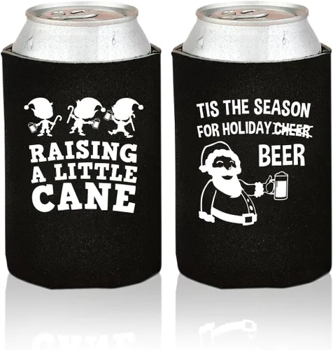 Vista 8 de Enfriadores de latas de cerveza divertidos de Navidad, paquete de 12 soportes para bebidas para hombres, regalos de broma para fiestas de Navidad