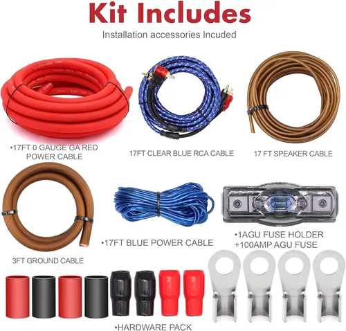 Vista 3 de Kit de cableado de amplificador CCA de calibre 0 3000 W completo, cable de alimentación de audio de automóvil de aluminio revestido de cobre