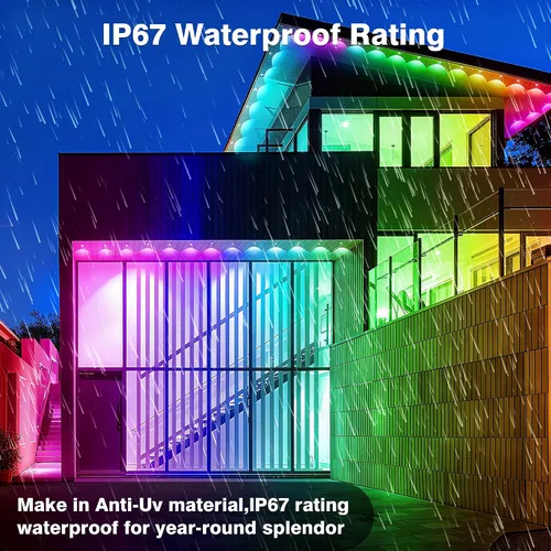 Vista 3 de Luces inteligentes permanentes para exteriores de 148 pies, control de aplicación WiFi, 54 LED IP67, impermeable, iluminación de alero que cambia