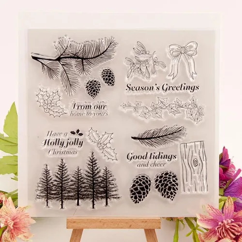 Vista 2 de Merry Christmas Pine Tree Leaves Pinecone Sellos transparentes para la decoración de tarjetas y DIY Scrapbooking 3082609