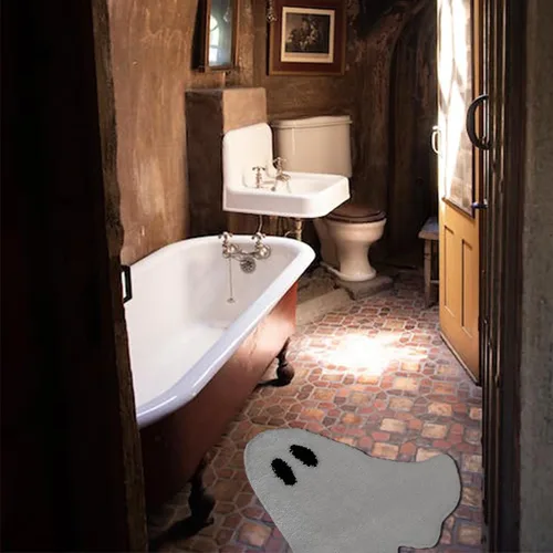 Vista 8 de YRXRUS Tapetes de baño de fantasmas de Halloween, ultra suaves, lavables a máquina, color blanco, para decoración de habitación de Halloween, 20 x