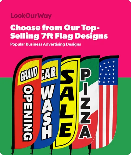 Vista 7 de LookOurWay Set de bandera de plumas - Bandera publicitaria de 5 pies de alto con kit de poste y pico de tierra para promoción de negocios - Abierto