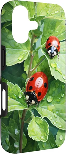 Vista 3 de Ladybugs on Green Leaves Watercolor Case for iPhone 17