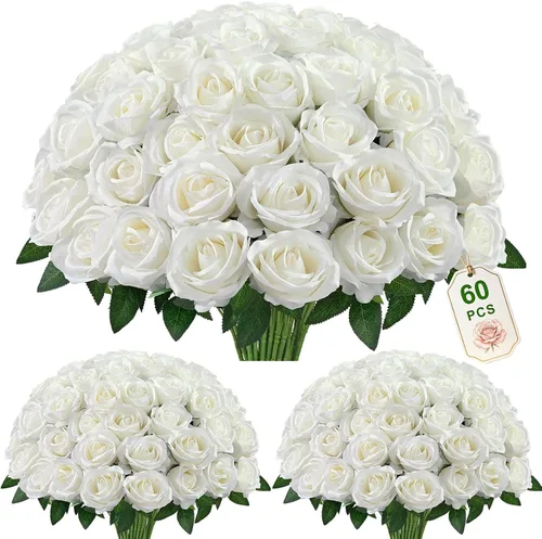 Vista 29 de 50 flores artificiales de rosas negras, ramo de rosas falsas de terciopelo Negro