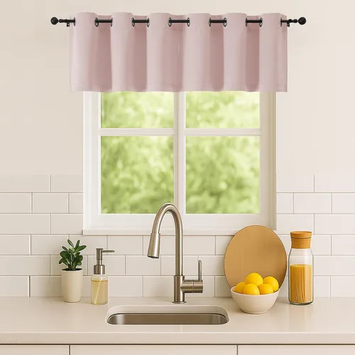 Vista 119 de Simplebrand Juego de 2 paneles de cenefa aguamarina para ventana de cocina de 14 pulgadas de largo, cortinas de oscurecimiento de habitación