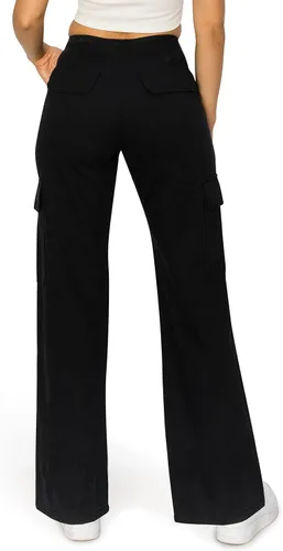 Vista 3 de Cali1850 Womens Straight Leg Cargo Pants - High Waisted Casual Multi Pockets Soft Twill Fabric Trousers