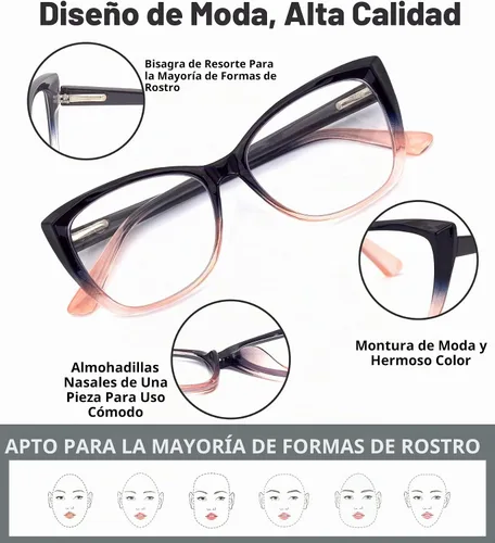 Vista 3 de 3-Pack Reading Glasses for Women Style Frame Spring Hinge Clear Lens Readers Glasses A02: Negro Negro Rosa Transparente