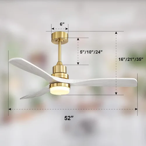 Vista 8 de Sofucor Ventiladores de techo de madera maciza de 52 pulgadas con luces y control remoto, ventilador de techo regulable de 6 velocidades