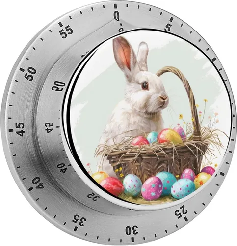 Vista 11 de Watercolor Easter Day Kitchen Timers for Cooking Cartoon Bunny Chef Cooking Timer Clock with Loud Alarm No Batteries Required Mechanical Desk Timer