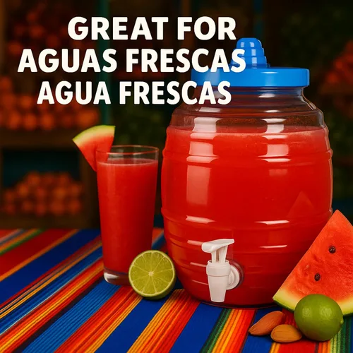 Vista 9 de Jarra de 5 galones con boquilla, dispensador de bebidas mexicanas Vitrolero Tapadera Aguas Frescas de jugo de agua, recipiente transparente de 20 L