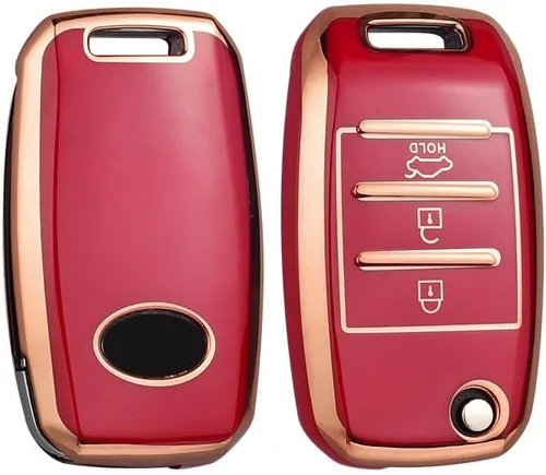 Vista 3 de Funda para llave compatible con Kia K3 K5 Cerato Soft TPU Llavero Keyshell Key Holder Key Protector 3 Botón Rojo