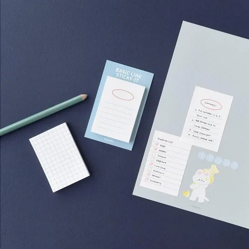 Vista 3 de Monolike Basic Line Blue Sticky-it - Juego de 6 blocs de notas autoadhesivos, 50 hojas