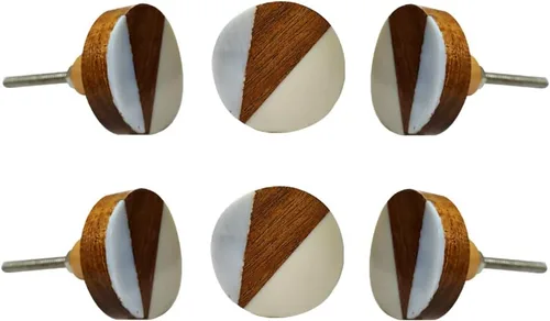 Vista 24 de Perilla Home Juego de 6 pomos de puerta de madera - Pomos decorativos ovalados con incrustación para puerta con mango, elegante adición