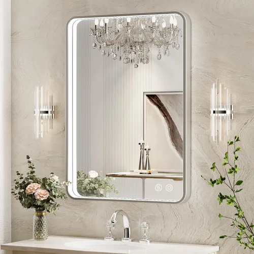Vista 16 de Espejo Redondo Retroiluminado LED de 32 Pulgadas para Tocador, Espejo de Baño Iluminado Regulable 6000K Montado en Pared con Luces, Antivaho