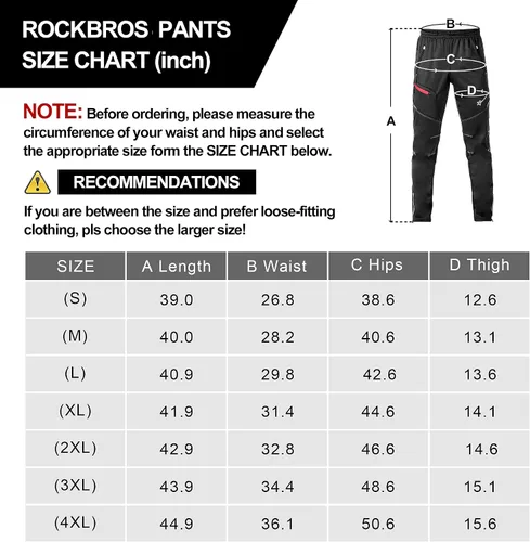 Vista 6 de ROCKBROS Pantalones de ciclismo para hombre, resistentes al viento, de forro polar térmico, para invierno, atléticos, para ciclismo, clima frío