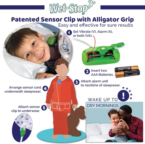 Vista 2 de Wet-Stop3 Bedwetting Enuresis Alarma con sonido fuerte y vibración, Para varones y mujeres, Solución para incontinencia, W103, Verde, 1