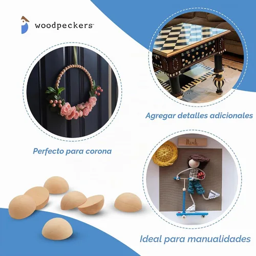 Vista 5 de Bolas de madera divididas de 3 pulgadas, paquete de 3 medias bolas de madera para manualidades y coronas de bricolaje, de Woodpeckers